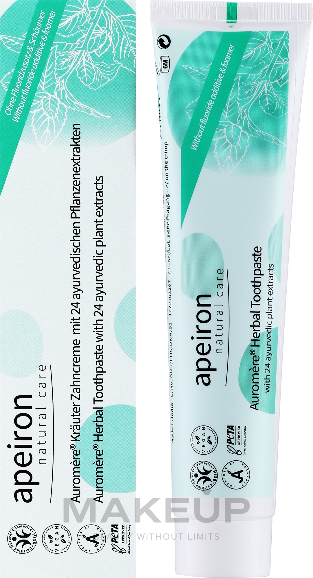 Kräuter-Zahncreme mit 24 ayurvedischen Pflanzenextrakten - Apeiron Auromere Herbal Toothpaste — Bild 75 ml