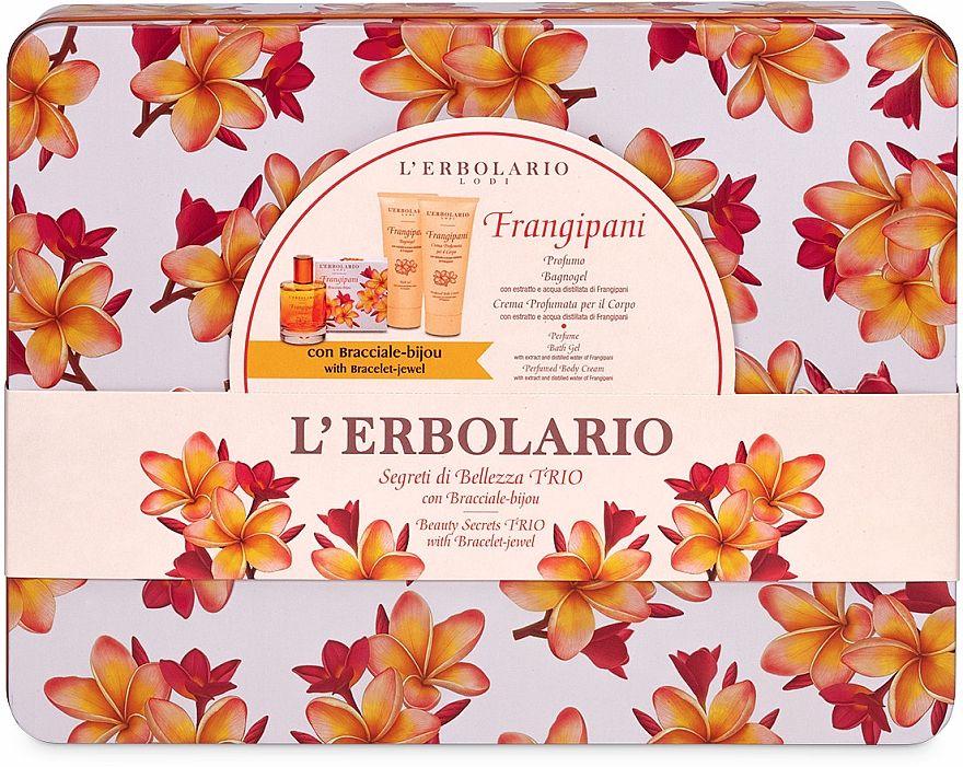 L’Erbolario Frangipani - Duftset (Parfum 50ml + Duschgel 100ml + Körpercreme 100ml + Zubehör 1 St.)  — Bild N1