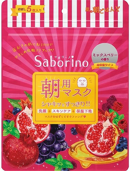 Feuchtigkeitsspendende und reinigende Tuchmaske für das Gesicht mit Fruchtextrakten - BCL Saborino Morning Mask Mix Berry — Bild N2