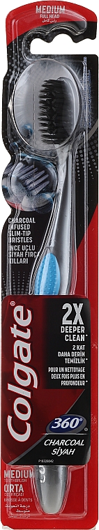 Zahnbürste mit Aktivkohle mittel 360° Charcoal schwarz-blau - Colgate 360 Charcoal Infused Toothbrush Medium Bristles — Bild N1