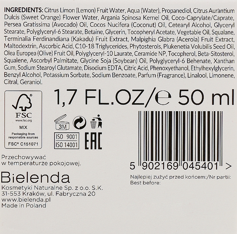 Feuchtigkeitsspendende Anti-Falten Creme für Tag und Nacht 50+ - Bielenda Bio Vitamin C — Bild N3