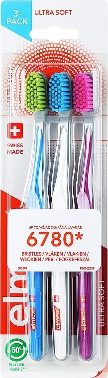 Ultraweiche Zahnbürsten, blau + weiß + lila - Elmex Swiss Made — Bild N1