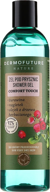 Duschgel für sehr trockene Haut mit Cranberry, Ringelblume und Teebaumöl - Dermofuture Nature Shower Gel Comfort Touch