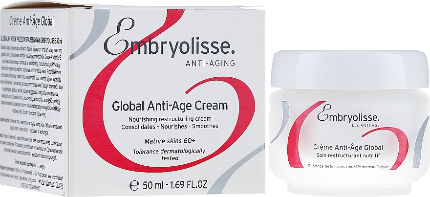 Pflegende Anti-Aging Gesichtscreme mit Omega 9, Vitamin E und Hyaluronsäure 60+ - Embryolisse Anti-Age Global Cream — Bild N1