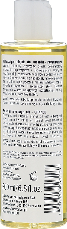 Entspannendes Massageöl mit Orange - Ava Laboratorium Aromatherapy Massage Relaxing Massage Oil Orange — Bild N2