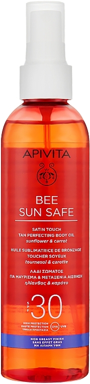 Sonnenschutzöl für den Körper mit Sonnenblumenöl und Karottenextrakt SPF30 - Apivita Bee Sun Safe Satin Touch The Perfecting Body Oil SPF30 — Bild N1