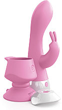 Hase-Vibrator mit abnehmbarem Saugnapf und magnetischer Fernbedienung pink - PipeDream Threesome Wall Banger Rabbit Pink — Bild N4