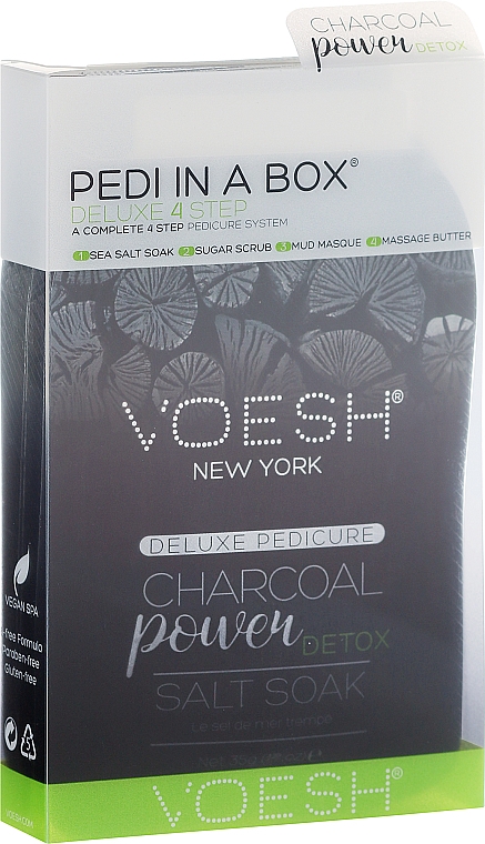 4-stufige Charcoal Fußpflege - Voesh Pedi In A Box Deluxe Pedicure Charcoal Power Detox (1. Meer Badesalz, 2. Zuckerpeeling, 3. Schlammmaske, 4. Massagebutter)(35g)