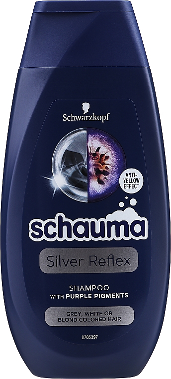 Anti-Gelbstich Shampoo für graues, weißes oder blondiertes Haar - Schwarzkopf Schauma Silver Reflex Anti-Yellow Shampoo — Bild N1