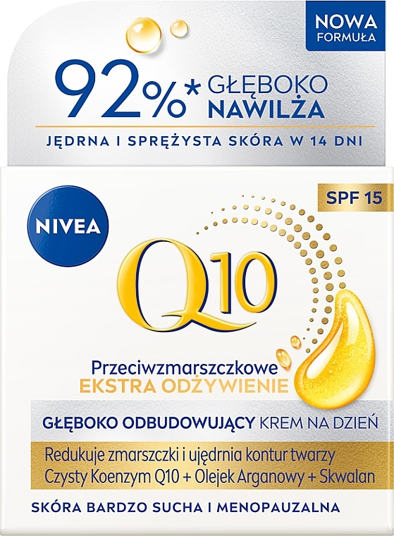 Anti-Falten Tagescreme für trockene bis sehr trockene Haut SPF 15 - Nivea Visage Q10 Power Extra SPF 15