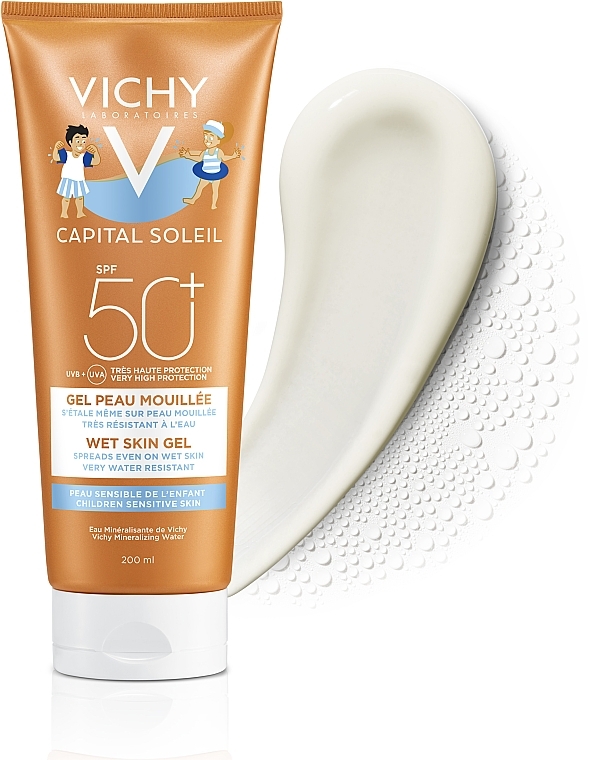 Wasserfestes Sonnenschutzgel für Gesicht und Körper für empfindliche Kinderhaut SPF 50+ - Vichy Capital Soleil Wet Skin Gel — Bild N2