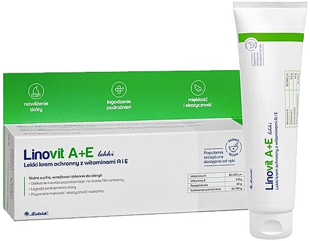 Leichte Schutzcreme mit Vitamin A und E für trockene, empfindliche und zu Allergien neigende Haut - Ziololek Linovit A+E  — Bild N1