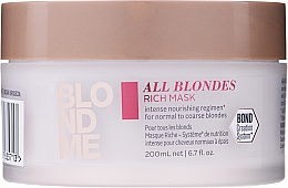Reichhaltige regenerierende Haarmaske für blonde Haare bei allen Haartypen - Schwarzkopf Professional BlondMe All Blondes Rich Mask — Bild N1