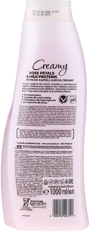 Cremiger Badeschaum Rosenblätter & Milchproteine - Luksja Creamy Rose Petals & Milk Proteins Bath Foam — Bild N2