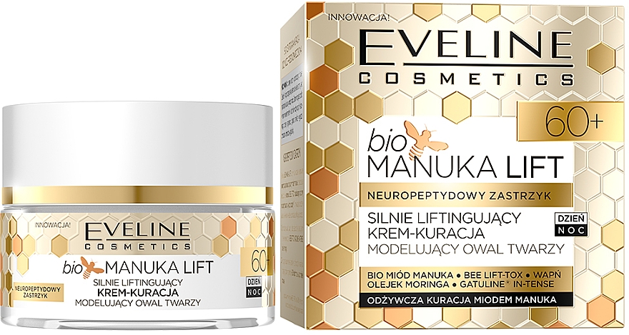 Stark regenerierende und pflegende Gesichtscreme mit Moringa-Öl, Manuka und Kalzium - Eveline Cosmetics Bio Manuka Bee Lift-tox 60+ — Bild N1