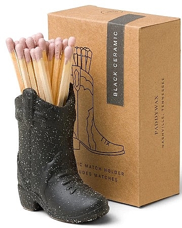 Streichholzetui mit Inhalt, schwarz - Paddywax Nashville Ceramic Boot Match Holder Black — Bild N1