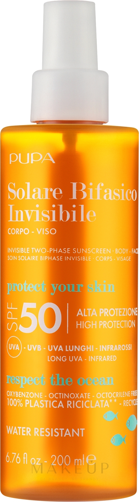 Zweiphasiges Sonnenschutzspray für Gesicht und Körper SPF 50 - Pupa Two-Phase Sunscreen SPF 50 Body&Face — Bild 200 ml