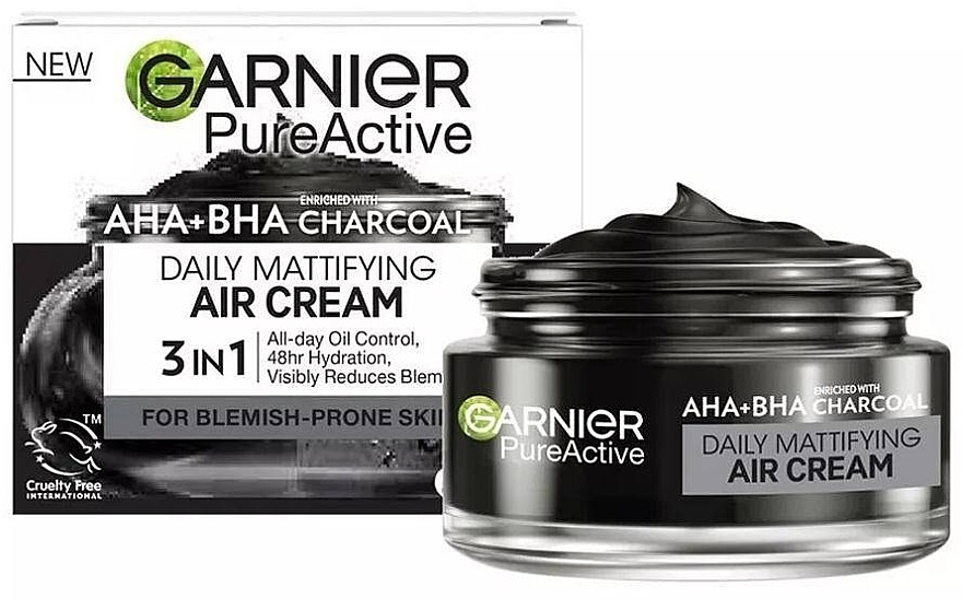 Feuchtigkeitsspendende und leichte Creme mit AHA-BHA-Säuren und Aktivkohle - Garnier Pure Active Daily Mattifying Air Cream  — Bild N1