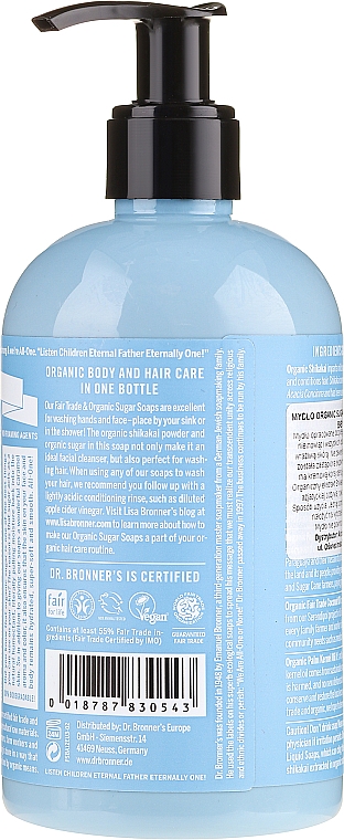 Milde Flüssigseife mit Bio Zucker für Hände, Gesicht, Körper und Haar für Kinder - Dr. Bronner’s Organic Sugar Soap Baby-Mild — Bild N2