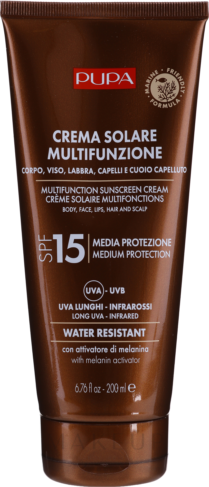 Feuchtigkeitsspendende Sonnenschutzcreme für Körper, Gesicht, Haar und Kopfhaut SPF 15 - Pupa Multifunction Sunscreen Cream — Bild 200 ml