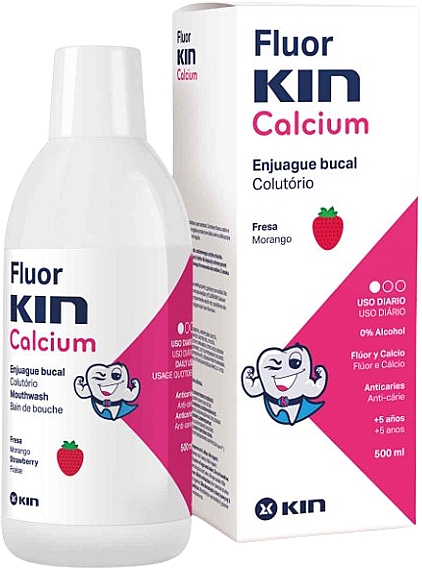 Mundwasser für Kinder mit Kalzium - Kin Fluor Calcium Mouthwash Strawberry Flavor — Bild N1