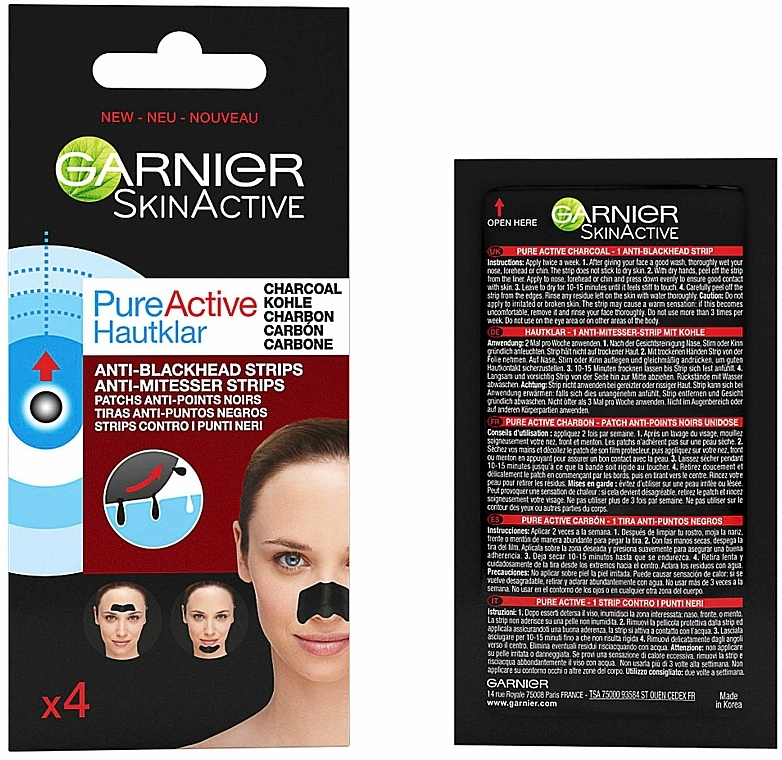 Nasenporenstreifen mit Aktivkohle - Garnier Skin Active Pure Active Anti-Blackhead Charcoal Strips — Bild N1