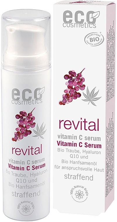 Regenerierendes Gesichtsserum mit Vitamin C, Bio Traube, Hyaluron, Q10 und Bio Hanfsamenöl - Eco Cosmetics Revital Vitamin C Serum — Bild N1