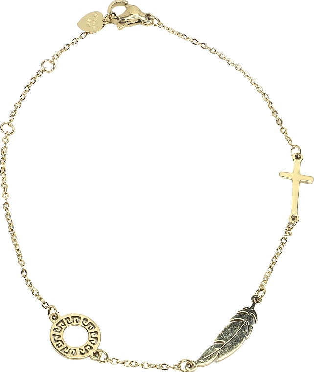 Armband für Frauen Kreis, Feder und Kreuz golden - Lolita Accessories — Bild N1