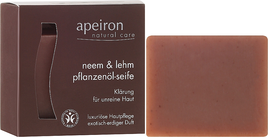 Luxuriöse Pflanzenöl-Seife mit Neem und Lehm für unreine Haut - Apeiron Neem & Clay Plant Oil Soap — Bild N1