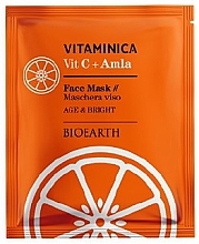Antioxidative, aufhellende und tonisierende Zellulosemaske für alle Gesichtshauttypen - Bioearth Vitaminica Single Sheet Face Mask Vit C + Amla — Bild N1
