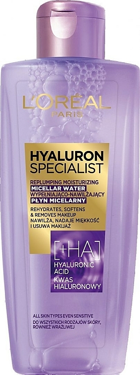 Aufpolsterndes und feuchtigkeitsspendendes Mizellenwasser zum Abschminken mit Hyaluronsäure - L'Oreal Paris Hyaluron Expert — Bild N1