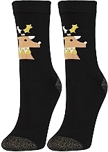 Damensocken mit Weihnachts-Hirsch-Muster, CSLS250-018, schwarz mit Hirsch - Moraj — Bild N2