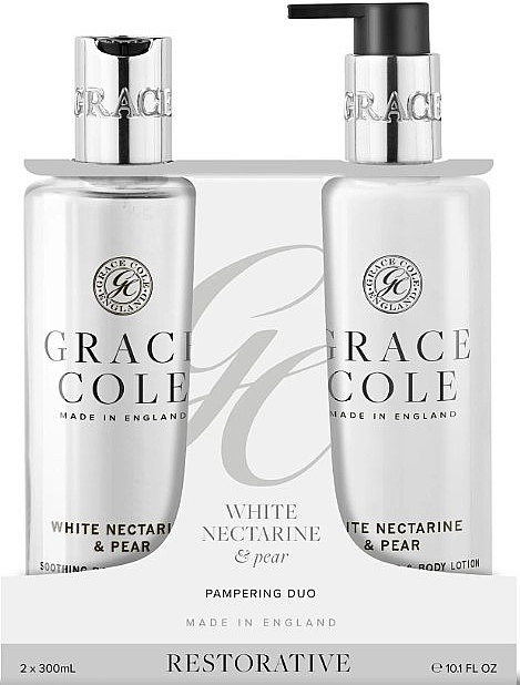 Set - Grace Cole White Nectarine & Pear Body Care Pampering Duo (sh/gel/300ml + h/lot/300ml) — Bild N1