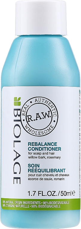 GESCHENK! Beruhigender und entzündungshemmender Conditioner für Kopfhaut und Haar mit Weidenrindenextrakt und Rosmarin - Biolage R.A.W. Rebalance Conditioner For Scalp And Hair (Mini) — Bild N1