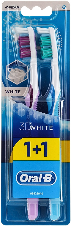 Zahnbürste mittel 3D White violett, blau 2 St. - Oral-B 3D White 40 Medium 1+1 — Bild N1
