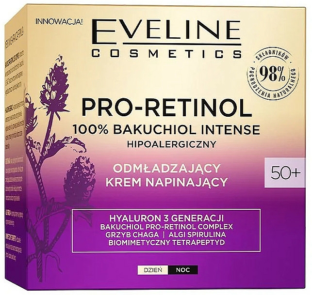 Verjüngende Gesichtscreme mit Pro-Retinol, Chaga-Pilz und Spirulina 50+ - Eveline Cosmetics Pro-Retinol 100% Bakuchiol Rejuvenating Cream — Bild N1