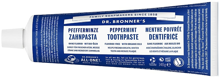 Aufhellende Zahnpasta mit Minze ohne Fluorid - Dr. Bronner’s Peppermint Tootpaste — Bild N1