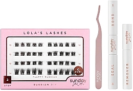 Make-up Set - Lola's Lashes Fluffy Russian Diy Lash Extensions Starter Set (bond/seal/2x3.5ml + remover/4ml + eyelashes/40pcs + applicator/1pcs) — Bild N1