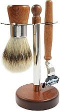 Set - Golddachs Shaving Set, Silver Tip Badger, Cedar Wood, Silver, Mach3 (sh/brush + razor + stand) — Bild N1