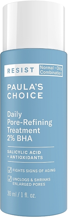 Porenverfeinerndes und reinigendes Tonikum - Paula's Choice Resist Daily Pore-Refining Treatment 2% BHA Travel Size  — Bild N1