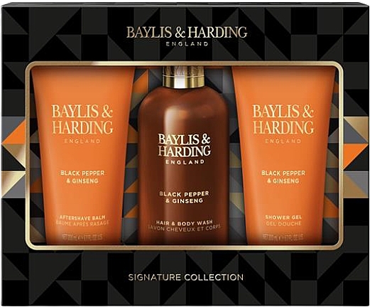 Set - Baylis & Harding Black Pepper & Ginseng Luxury Bathing Trio Gift Set (hair/body/wash/300ml + ash/balm/200ml + sh/gel/200ml) — Bild N1