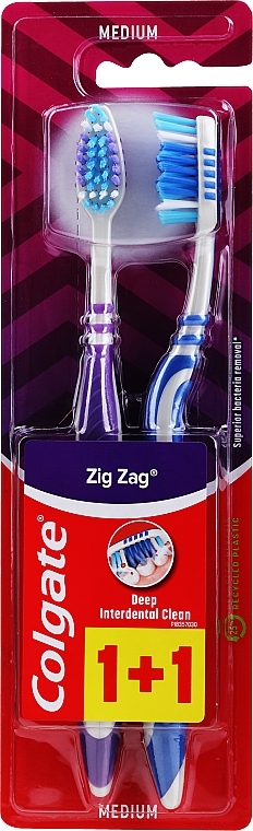 Zahnbürste mittel Zick Zack Plus blau, violett 2 St. - Colgate Zig Zag Plus Medium — Bild N1