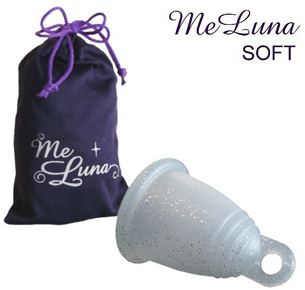Menstruationstasse mit Schlaufe Größe S silberner Glitzer - MeLuna Soft Menstrual Cup — Bild N1