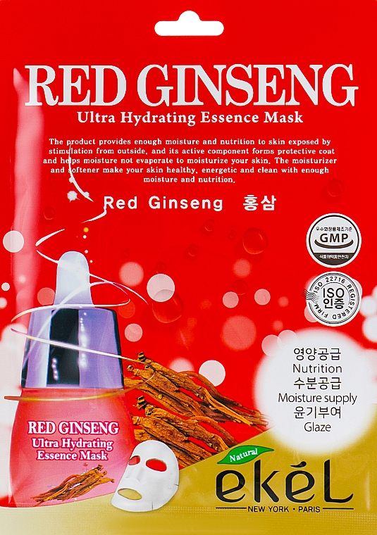 Ultra feuchtigkeitsspendende Tuchmaske für das Gesicht mit rotem Ginseng-Extrakt - Ekel Red Ging Seng Ultra Hydrating Essence Mask