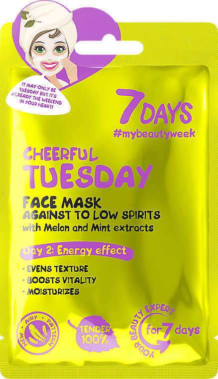 Tonisierende Gesichtsmaske mit Melonen- und Minzextrakt - 7 Days Cheerful Tuesday