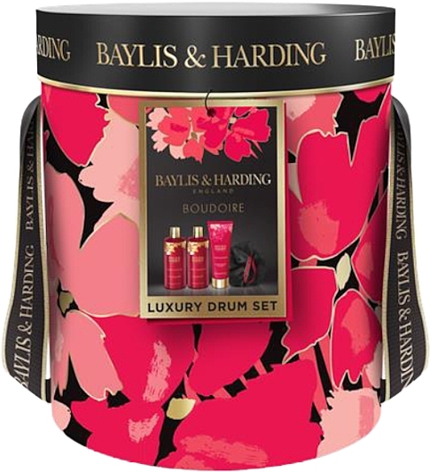 Set - Baylis & Harding Boudoire Cherry Blossom Luxury Pamper Drum Gift Set (b/bubble/300ml + sh/cr/300ml + lot/200ml + polisher/1pc) — Bild N1