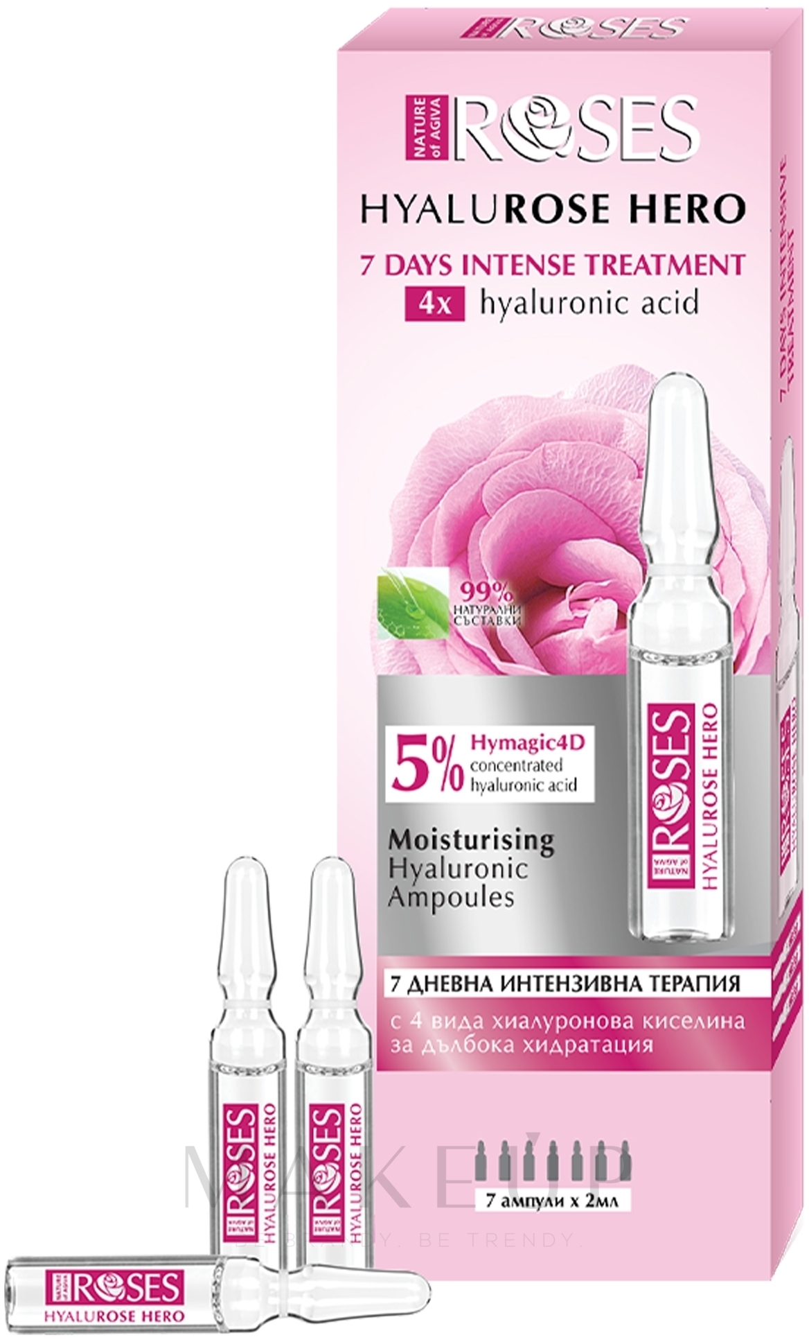 Feuchtigkeitsspendende Gesichtsampullen mit Hyaluronsäure - Nature of Agiva Roses Hyalurose Hero Ampoules — Bild 7 x 2 ml