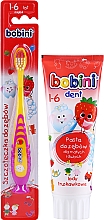 Düfte, Parfümerie und Kosmetik Zahnpflegeset für Kinder 1-6 Jahre - Bobini (Zahnbürste gelb-lila + Zahnpaste 75ml)