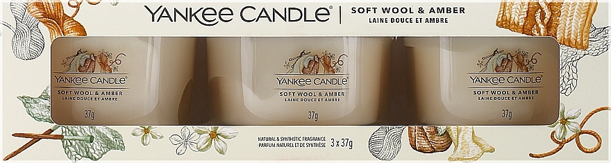 Kerzenset - Yankee Candle Soft Wool & Amber (Duftkerze 3x37g) — Bild N1