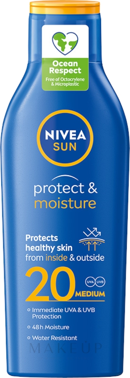 Feuchtigkeitsspendende Sonnenschutzlotion für den Körper SPF 20 - Nivea Sun Protect & Moisture Sun Lotion SPF20 48H Moisture — Bild 200 ml